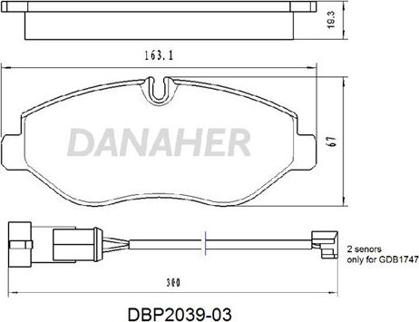 Danaher DBP2039-03 - Brake Pad Set, disc brake autospares.lv