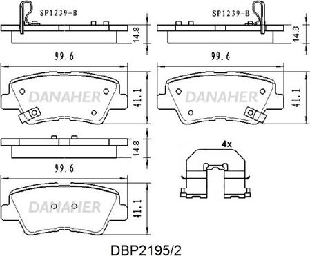 Danaher DBP2195/2 - Brake Pad Set, disc brake autospares.lv