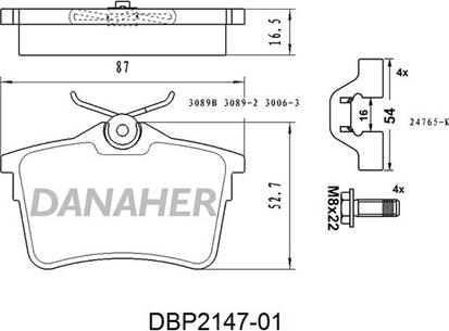 Danaher DBP2147-01 - Brake Pad Set, disc brake autospares.lv