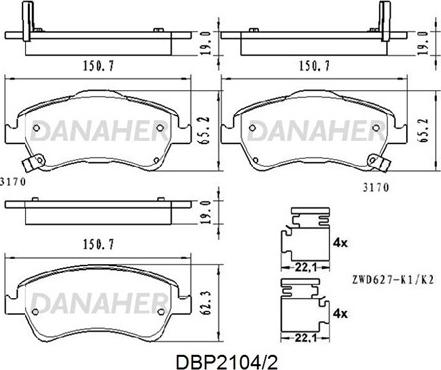 Danaher DBP2104/2 - Brake Pad Set, disc brake autospares.lv