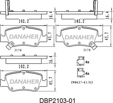 Danaher DBP2103-01 - Brake Pad Set, disc brake autospares.lv