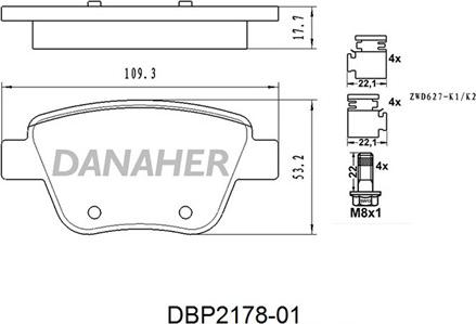 Danaher DBP2178-01 - Brake Pad Set, disc brake autospares.lv