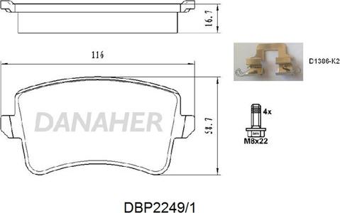 Danaher DBP2249/1 - Brake Pad Set, disc brake autospares.lv