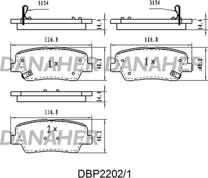 Danaher DBP2202/1 - Brake Pad Set, disc brake autospares.lv