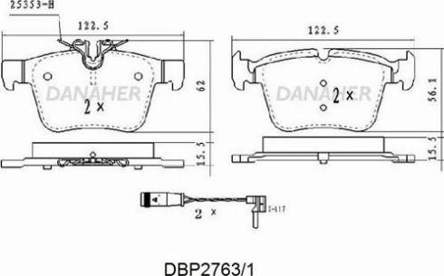 Danaher DBP2763/1 - Brake Pad Set, disc brake autospares.lv