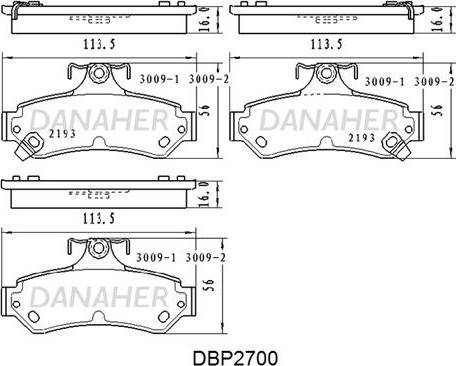 Danaher DBP2700 - Brake Pad Set, disc brake autospares.lv