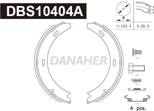 Danaher DBS10404A - Brake Shoe Set, parking brake autospares.lv