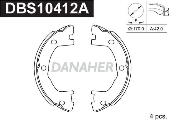 Danaher DBS10412A - Brake Shoe Set, parking brake autospares.lv