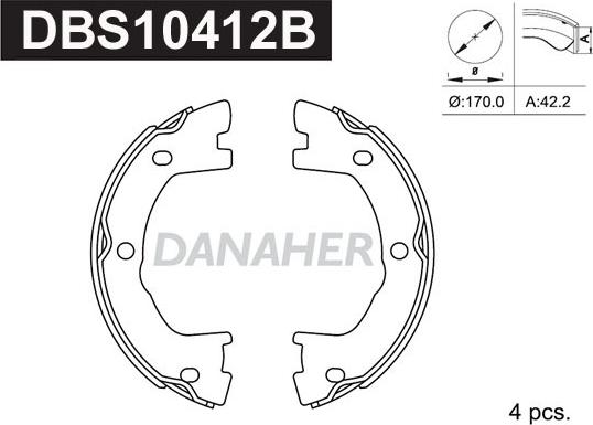 Danaher DBS10412B - Brake Shoe Set, parking brake autospares.lv