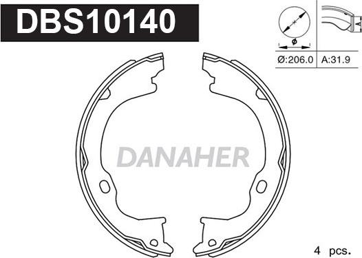 Danaher DBS10140 - Brake Shoe Set, parking brake autospares.lv