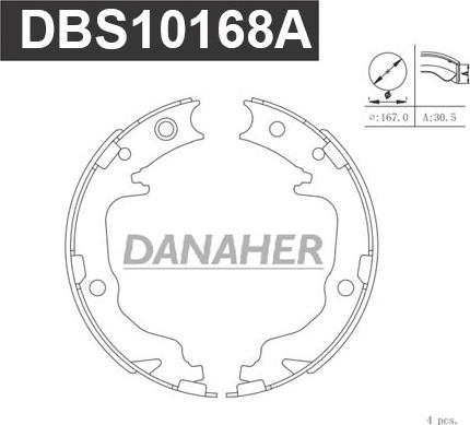 Danaher DBS10168A - Brake Shoe Set, parking brake autospares.lv