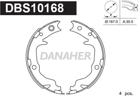 Danaher DBS10168 - Brake Shoe Set, parking brake autospares.lv