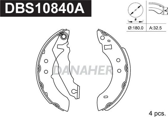 Danaher DBS10840A - Brake Shoe Set autospares.lv