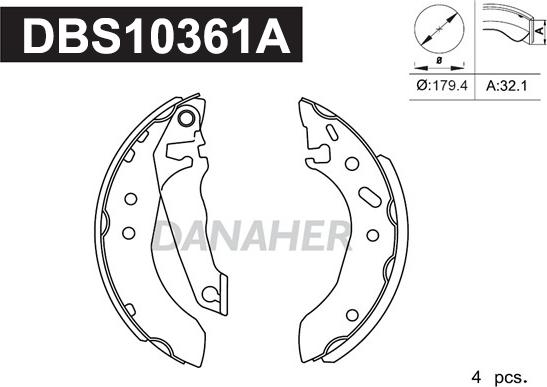 Danaher DBS10361A - Brake Shoe Set autospares.lv