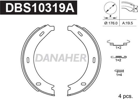 Danaher DBS10319A - Brake Shoe Set, parking brake autospares.lv