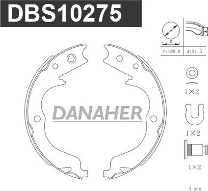 Danaher DBS10275 - Brake Shoe Set, parking brake autospares.lv