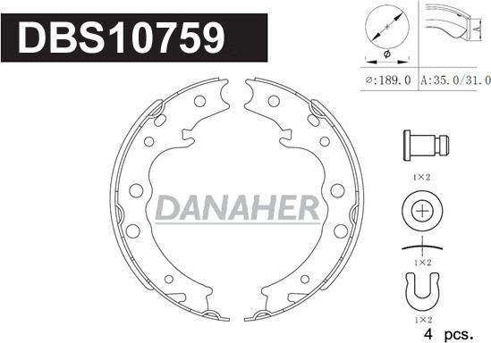 Danaher DBS10759 - Brake Shoe Set, parking brake autospares.lv