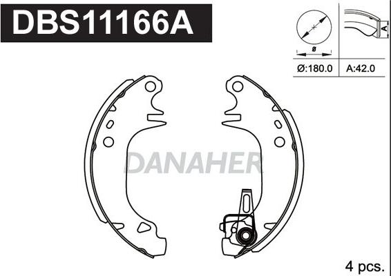 Danaher DBS11166A - Brake Shoe Set autospares.lv