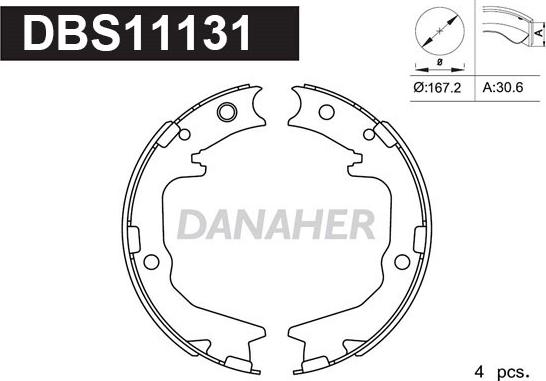 Danaher DBS11131 - Brake Shoe Set, parking brake autospares.lv