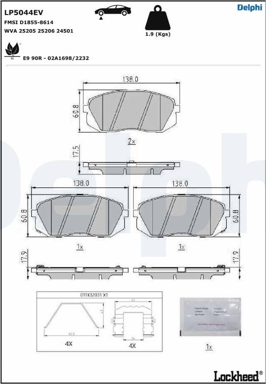 Delphi LP5044EV - Brake Pad Set, disc brake autospares.lv