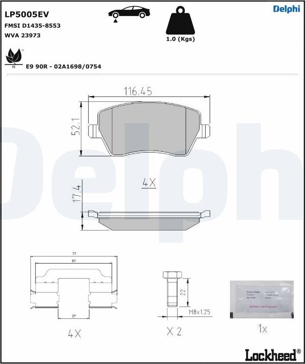 Delphi LP5005EV - Brake Pad Set, disc brake autospares.lv