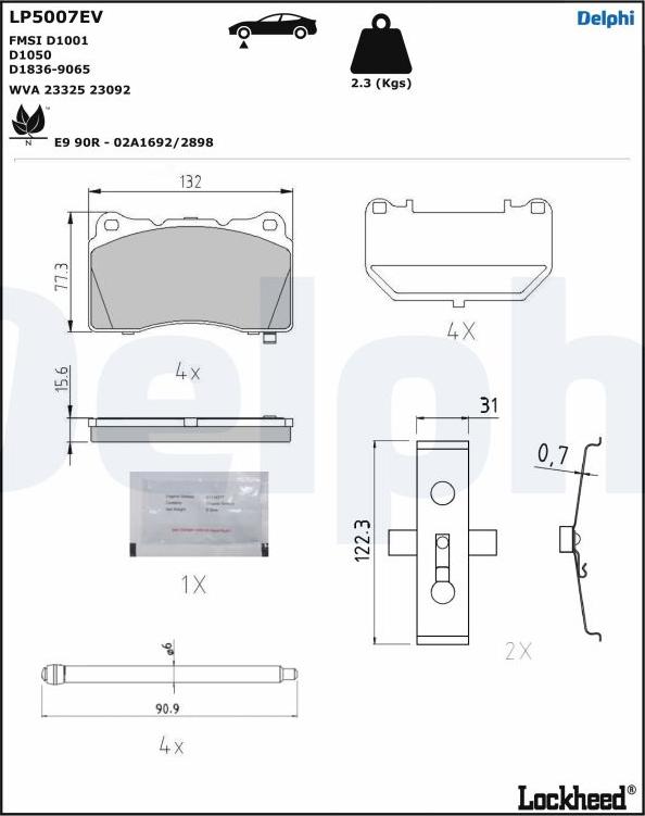 Delphi LP5007EV - Brake Pad Set, disc brake autospares.lv