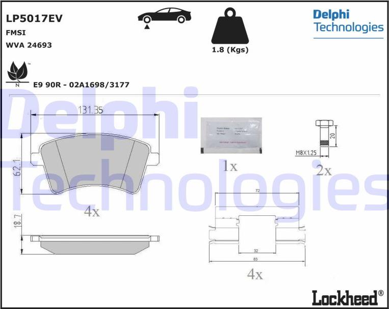 Delphi LP5017EV - Brake Pad Set, disc brake autospares.lv