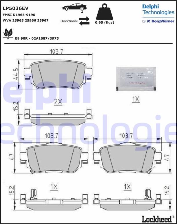 Delphi LP5036EV - Brake Pad Set, disc brake autospares.lv