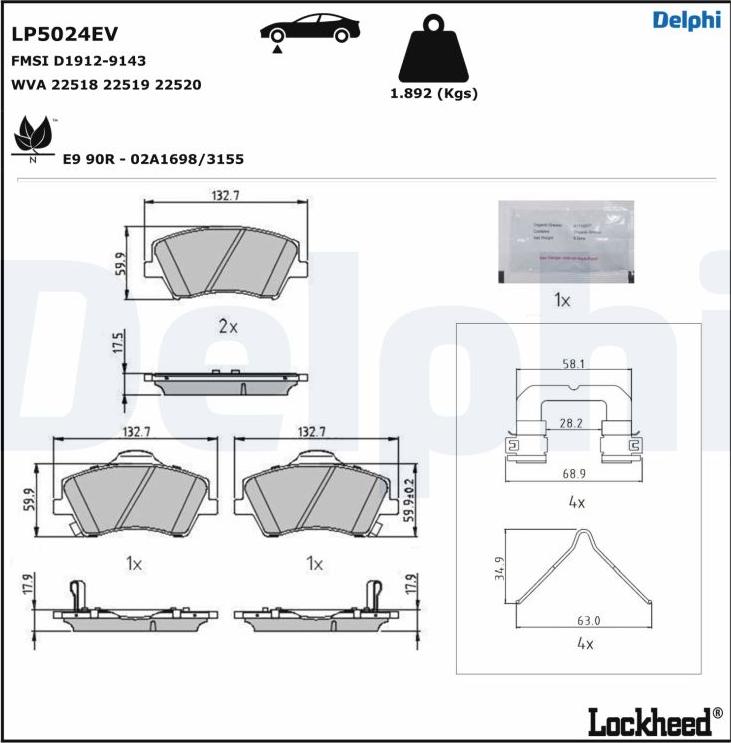 Delphi LP5024EV - Brake Pad Set, disc brake autospares.lv