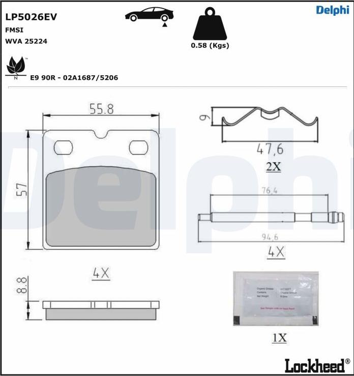 Delphi LP5026EV - Brake Pad Set, disc parking brake autospares.lv