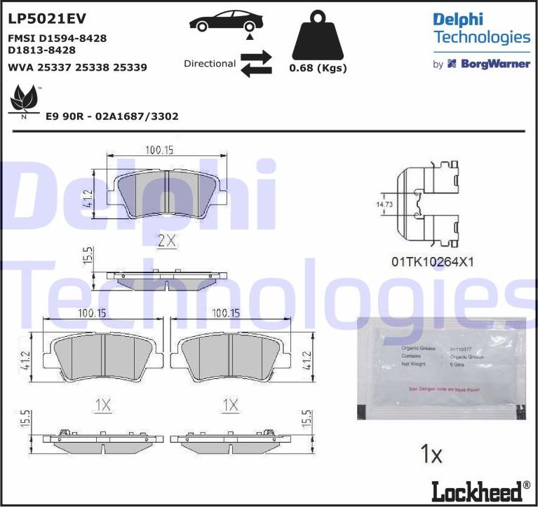 Delphi LP5021EV - Brake Pad Set, disc brake autospares.lv
