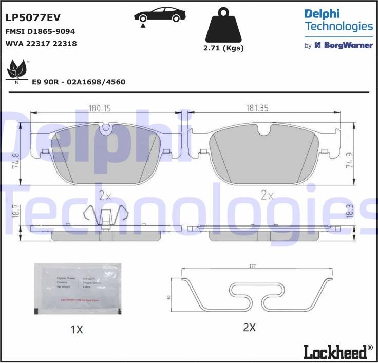 Delphi LP5077EV - Brake Pad Set, disc brake autospares.lv