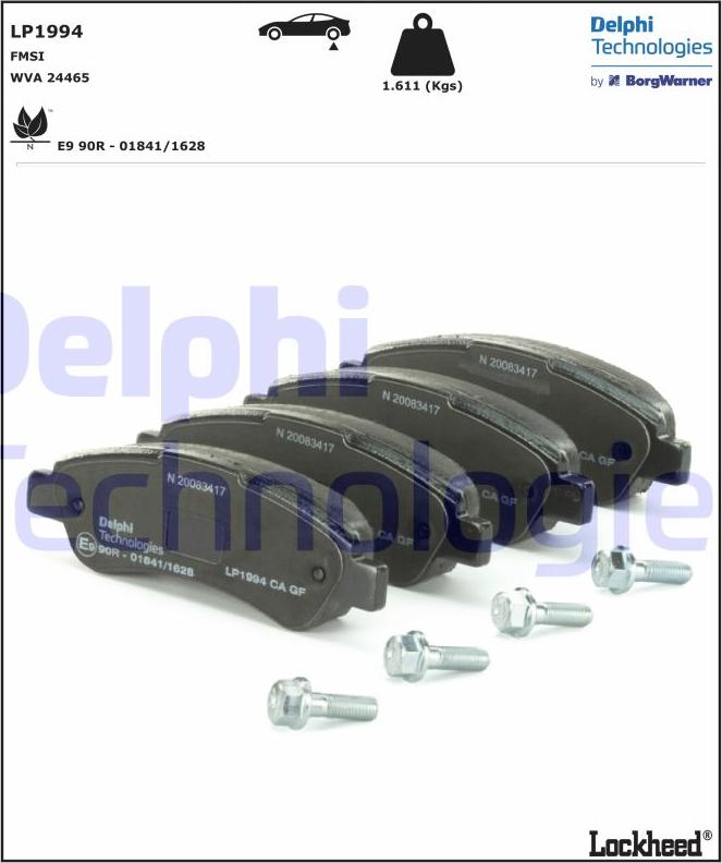 Delphi LP1994 - Brake Pad Set, disc brake autospares.lv