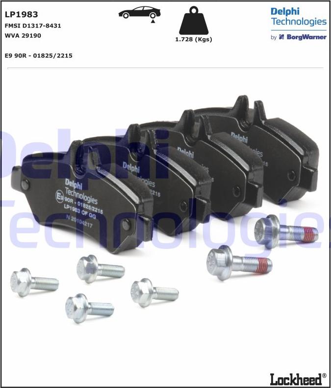 Delphi LP1983 - Brake Pad Set, disc brake autospares.lv