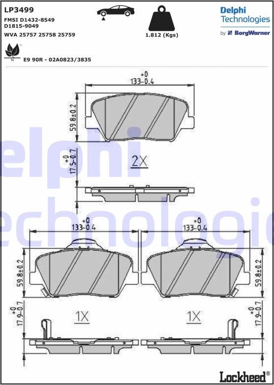 Delphi LP3499 - Brake Pad Set, disc brake autospares.lv