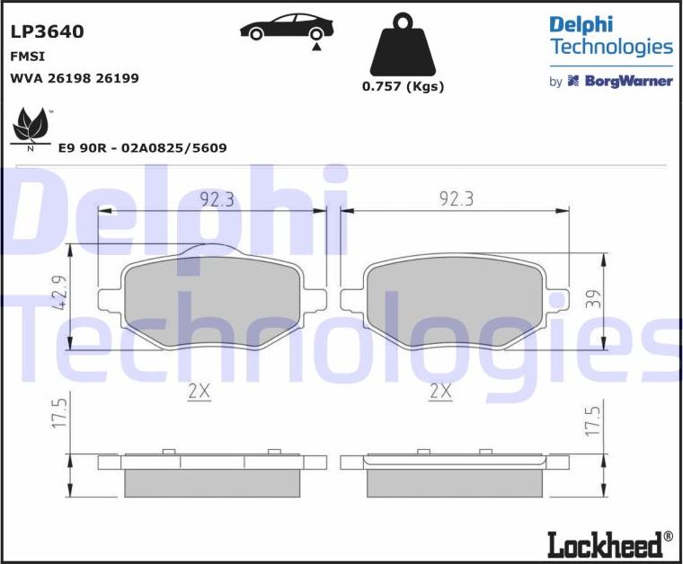 Delphi LP3640 - Brake Pad Set, disc brake autospares.lv