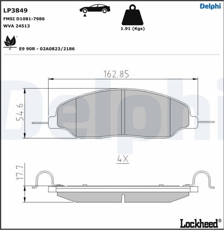 Delphi LP3849 - Brake Pad Set, disc brake autospares.lv