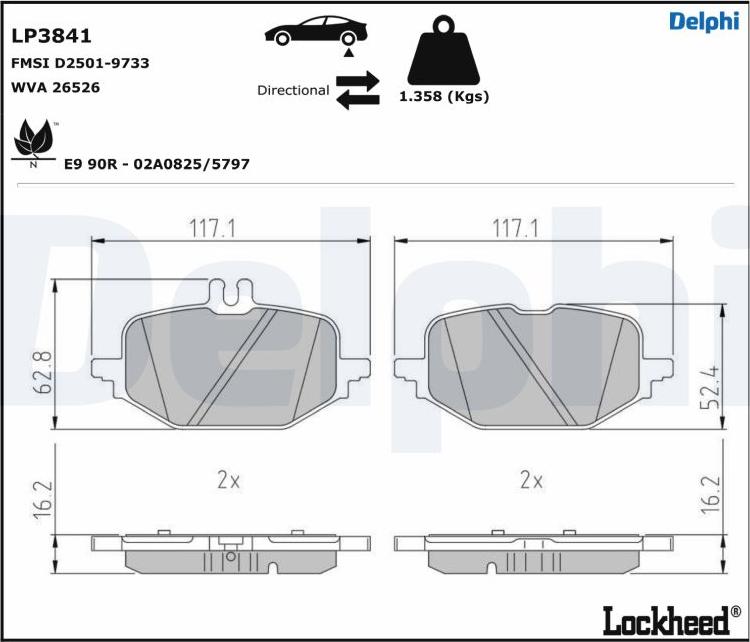 Delphi LP3841 - Brake Pad Set, disc brake autospares.lv