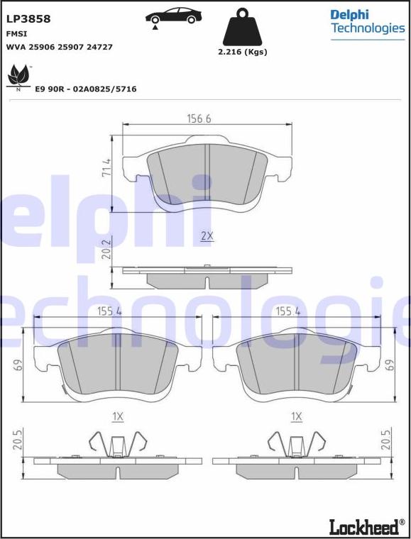 Delphi LP3858 - Brake Pad Set, disc brake autospares.lv