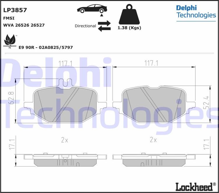 Delphi LP3857 - Brake Pad Set, disc brake autospares.lv