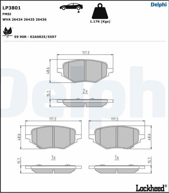 Delphi LP3801 - Brake Pad Set, disc brake autospares.lv