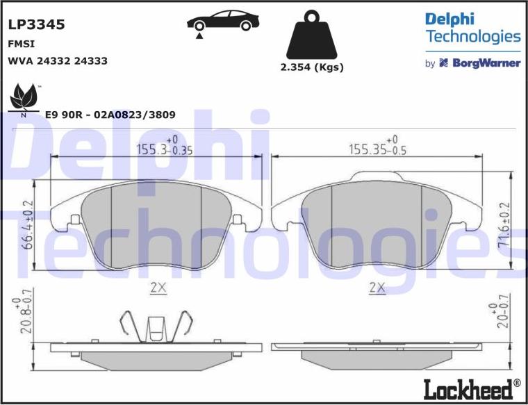 Delphi LP3345 - Brake Pad Set, disc brake autospares.lv