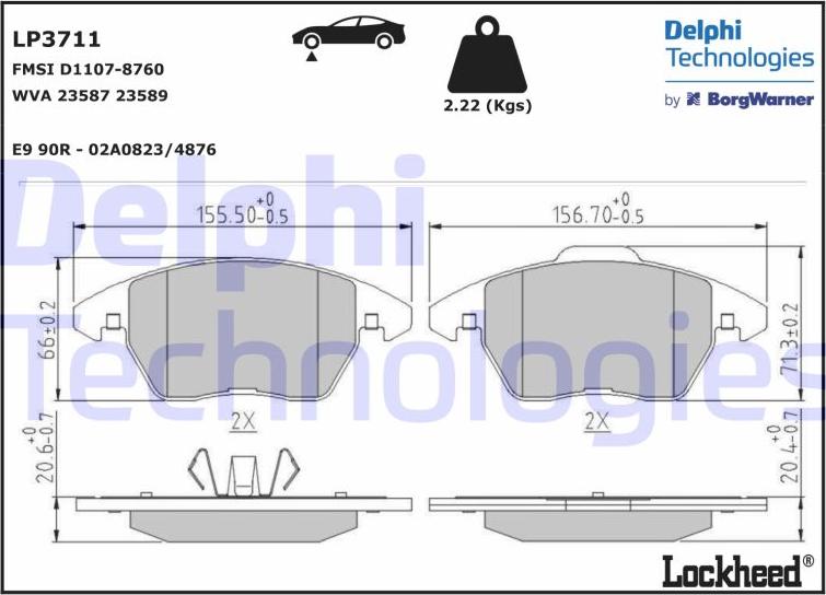 Delphi LP3711 - Brake Pad Set, disc brake autospares.lv