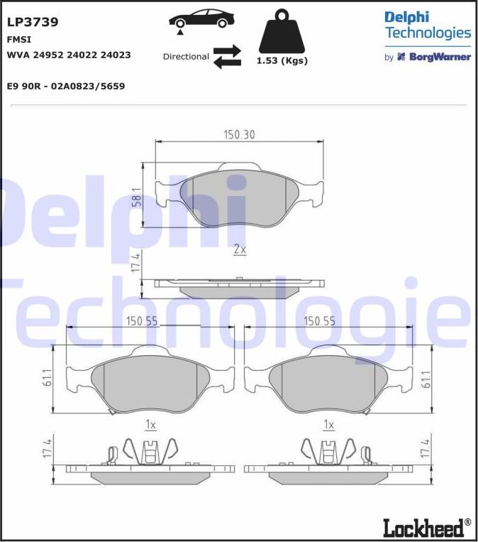 Delphi LP3739 - Brake Pad Set, disc brake autospares.lv