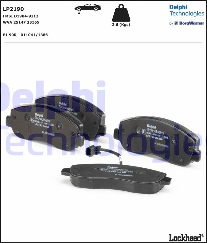 Delphi LP2190 - Brake Pad Set, disc brake autospares.lv