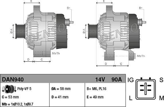 Denso DAN940 - Alternator autospares.lv