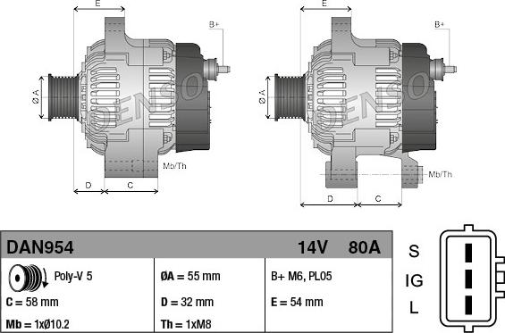 Denso DAN954 - Alternator autospares.lv