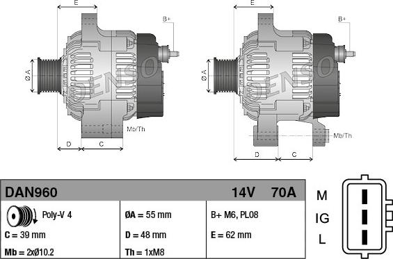 Denso DAN960 - Alternator autospares.lv