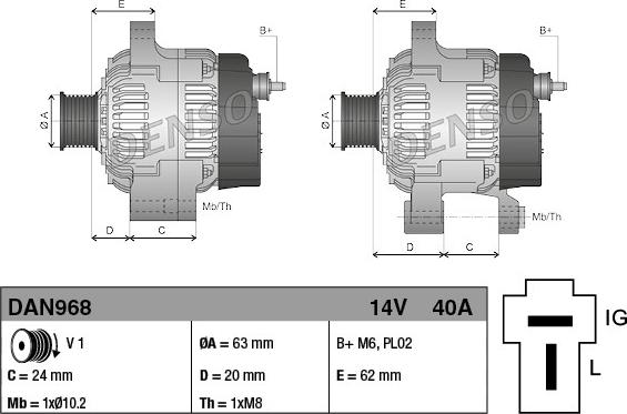 Denso DAN968 - Alternator autospares.lv