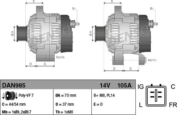 Denso DAN985 - Alternator autospares.lv